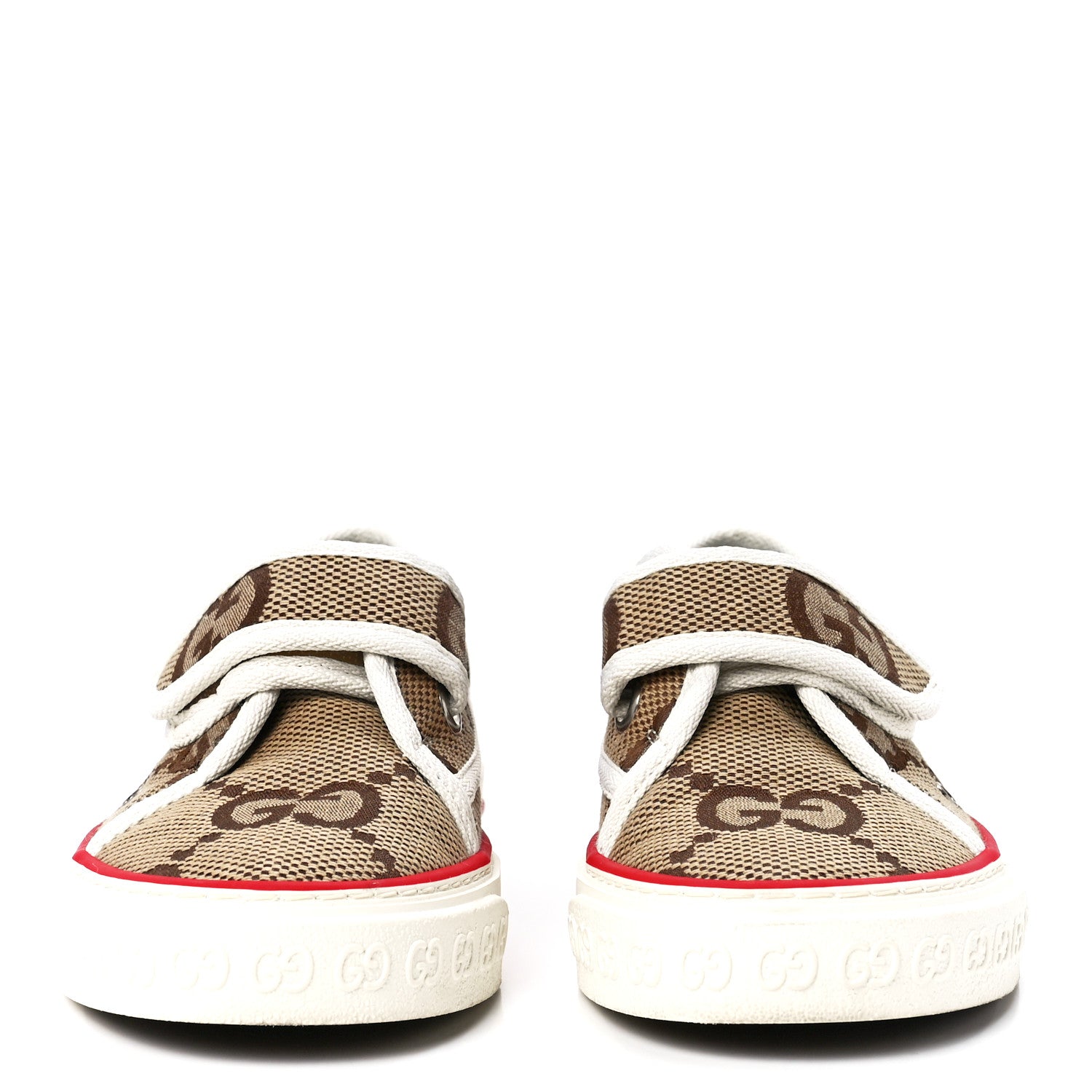 Gucci Monogram Jumbo GG Web Womens 1977 Tennis Velcro Strap Sneakers 35 Camel Ebony Mystic White 2 of 7