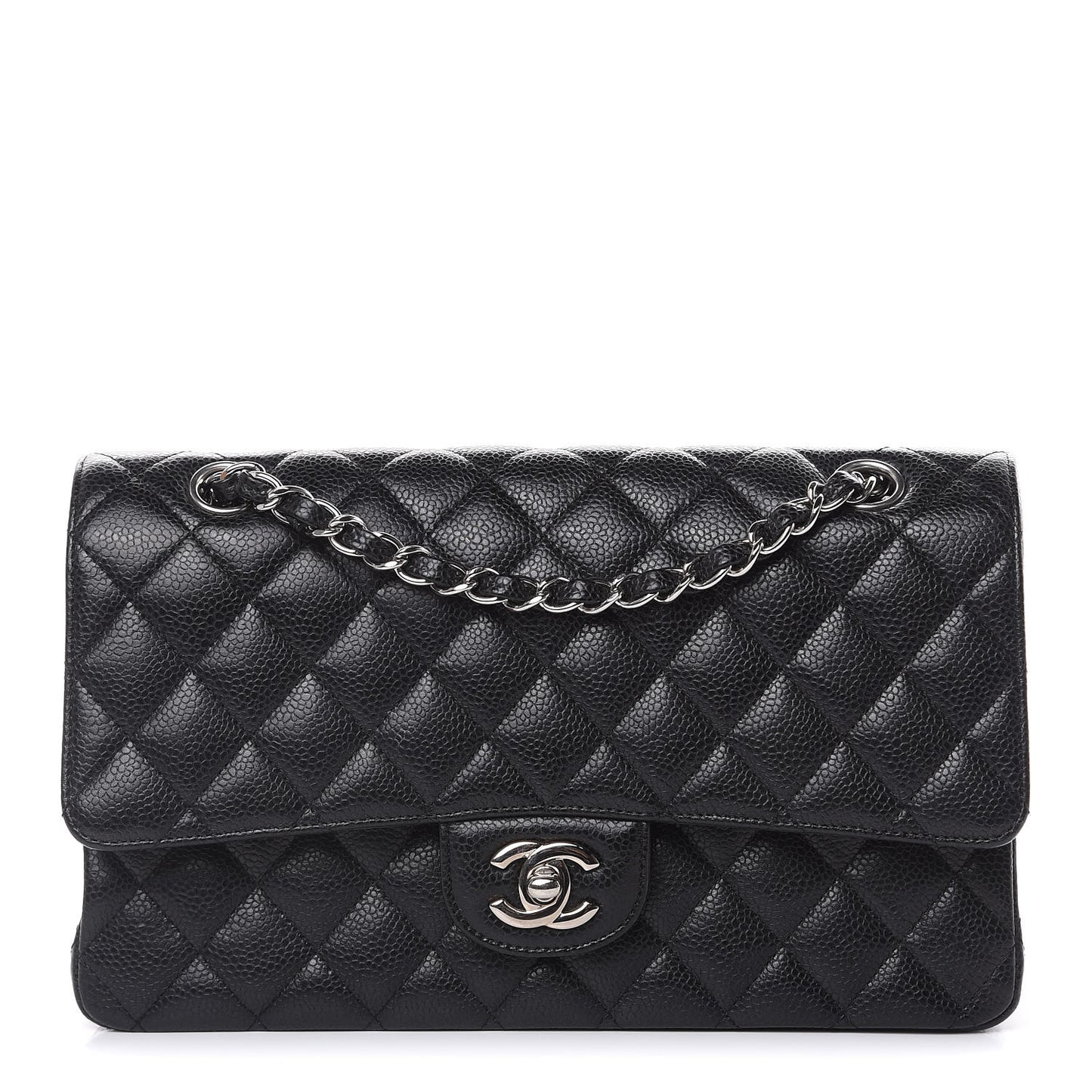 Caviar Quilted Medium Double Flap Black