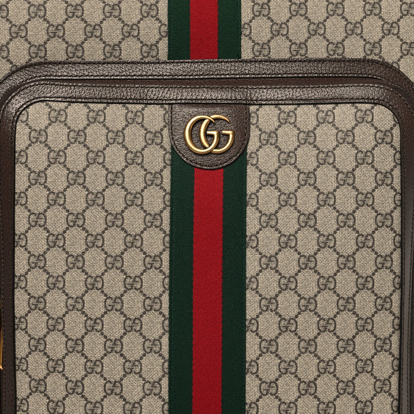 GG Supreme Monogram Textured Dollar Calfskin Web Large Savoy Trolley Suitcase Beige Ebony