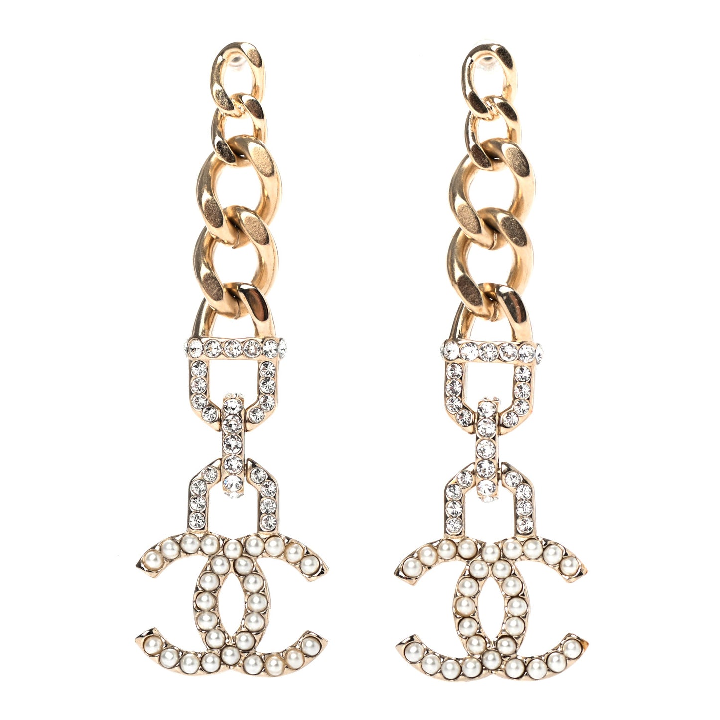Metal Crystal CC Vendome CC Dangle Earrings Gold