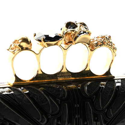 Alexander McQueen Satin Lace Patent Skull Knuckle Box Clutch Black 8 of 12