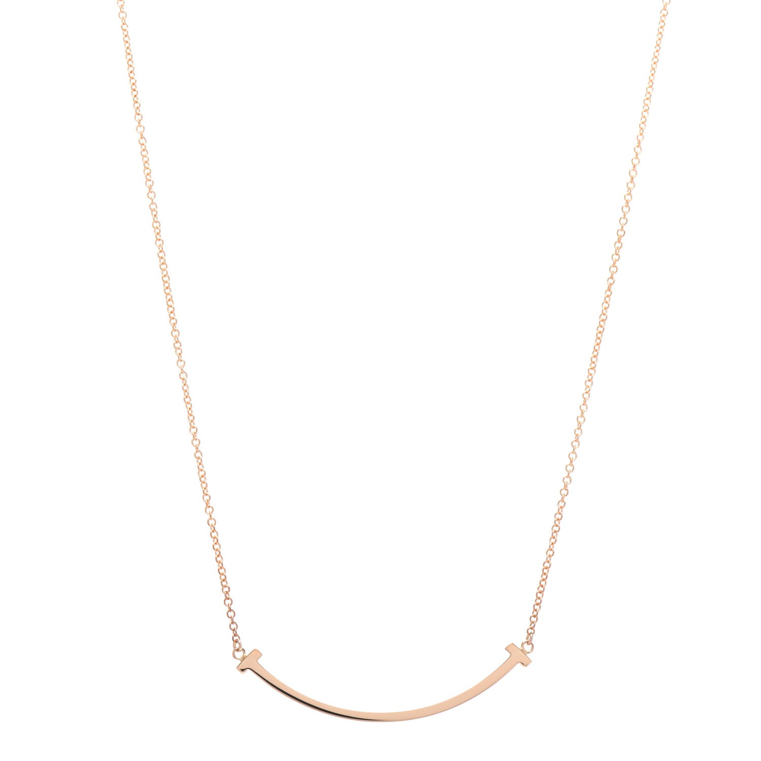 Tiffany 18K Rose Gold Small T Smile Pendant Necklace 1 of 5