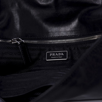Prada Glace Calfskin Fold Over Clutch Black 6 of 7