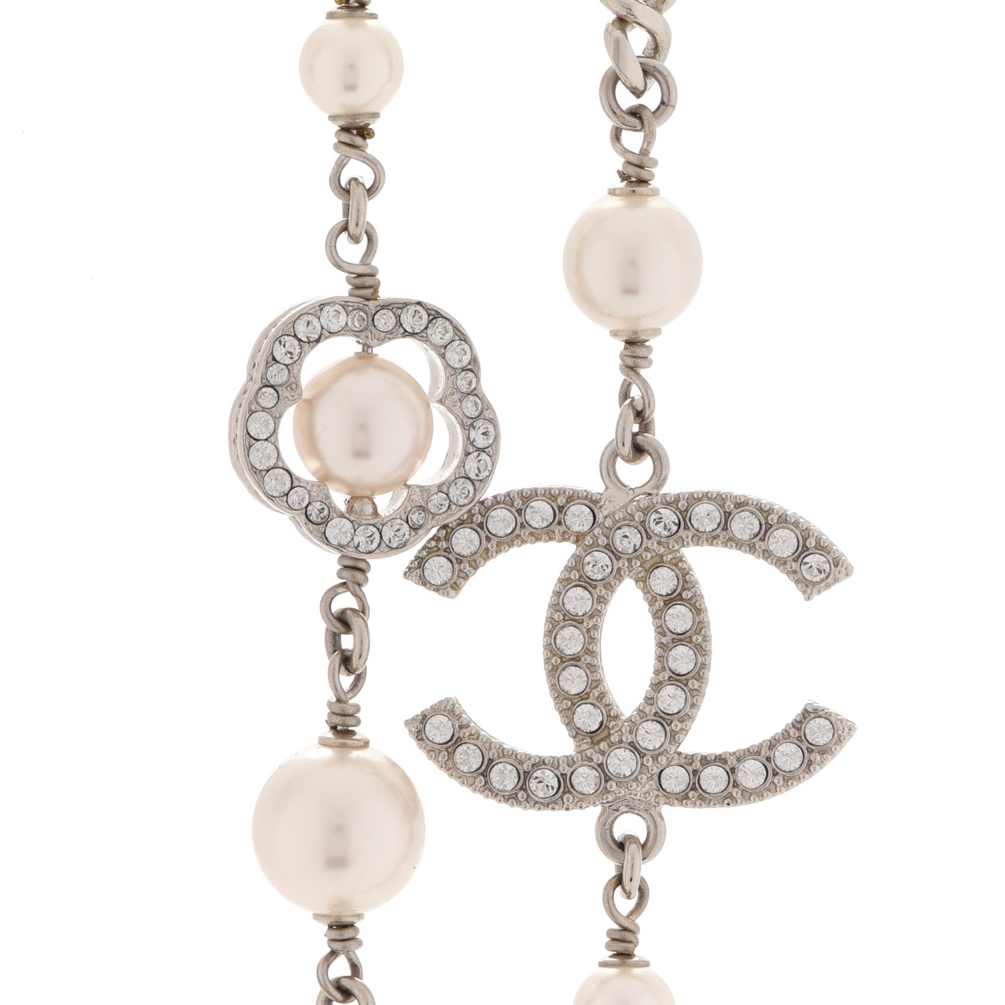 Pearl Crystal Star CC Necklace Silver