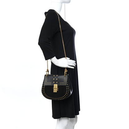 Chloe Suede Smooth Calfskin Studded Drew Shoulder Bag Black 2 of 11
