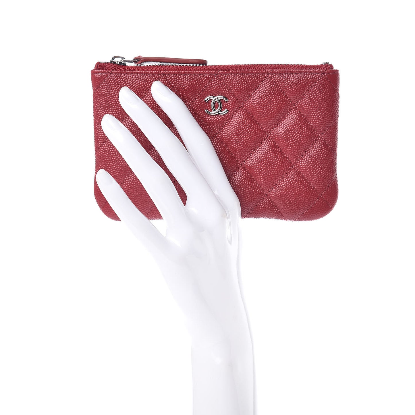 Caviar Quilted Small Cosmetic Case Dark Red