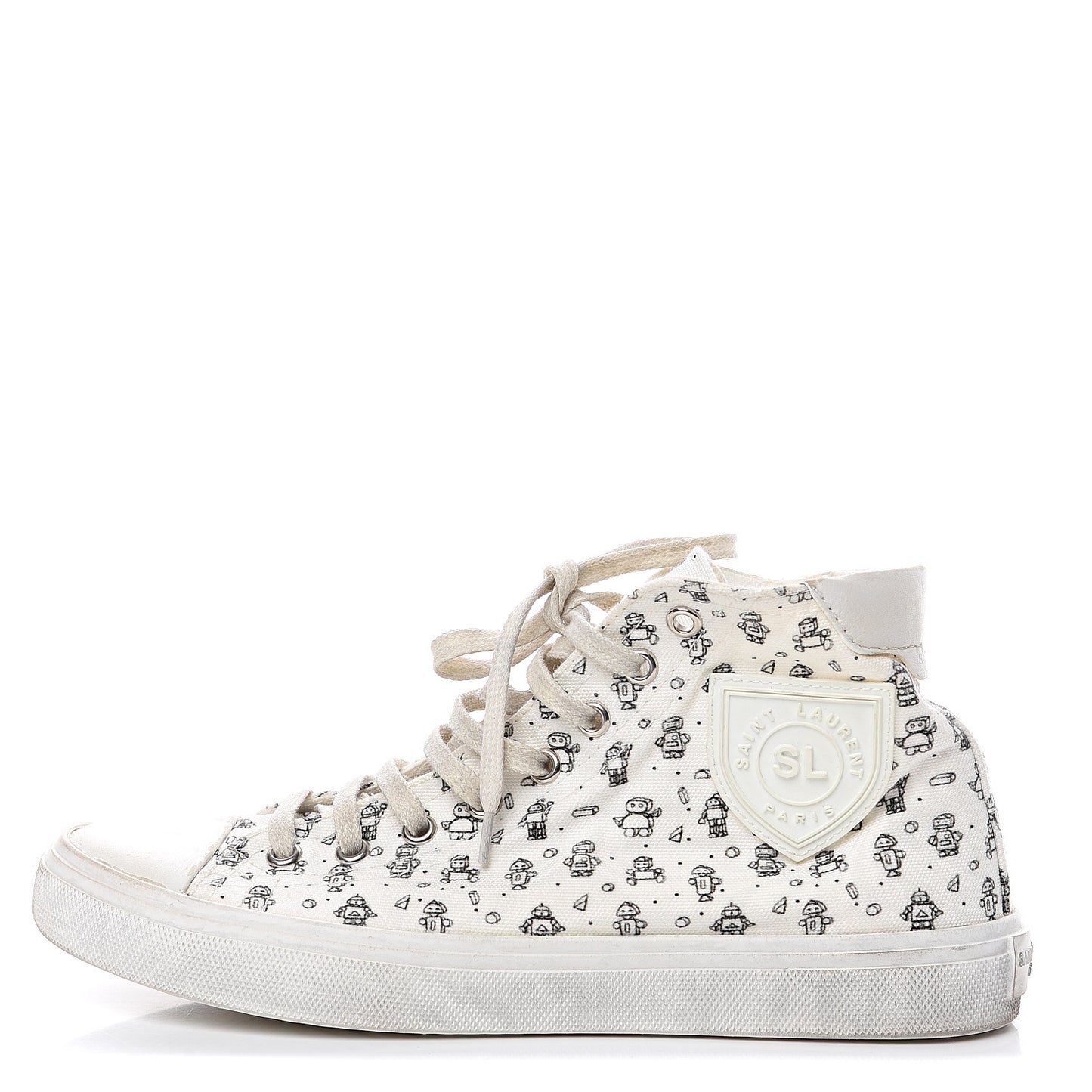 Canvas Mini Robot Print Bedford Hightop Sneakers 36.5 Cream