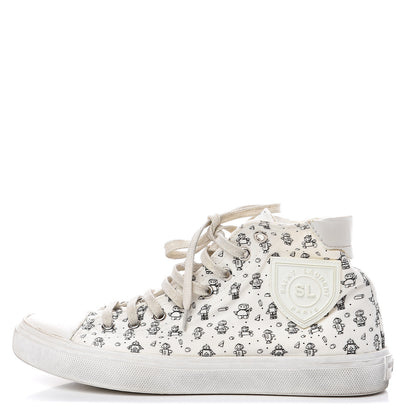 Saint Laurent Canvas Mini Robot Print Bedford Hightop Sneakers 36.5 Cream 1 of 11
