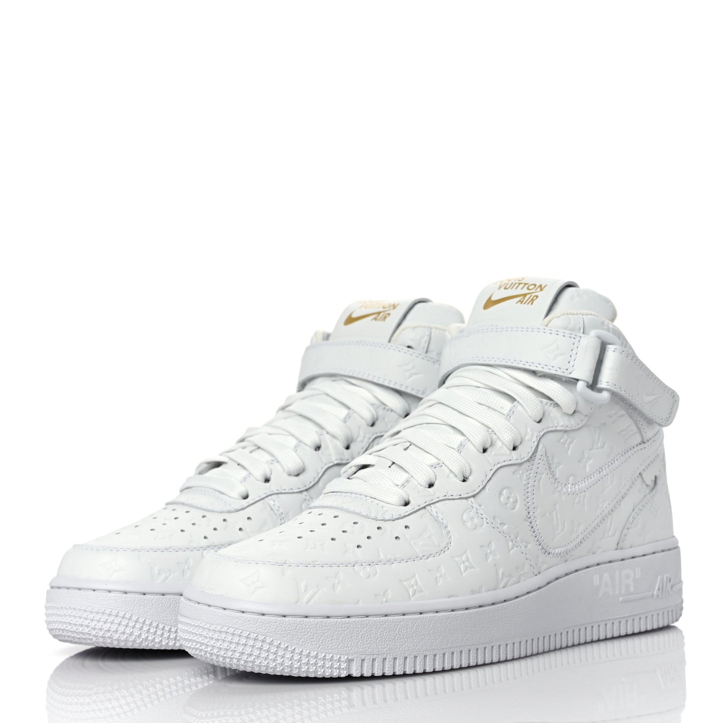 X NIKE AIR FORCE 1 Calfskin Monogram Mens Mid Sneakers 6 White