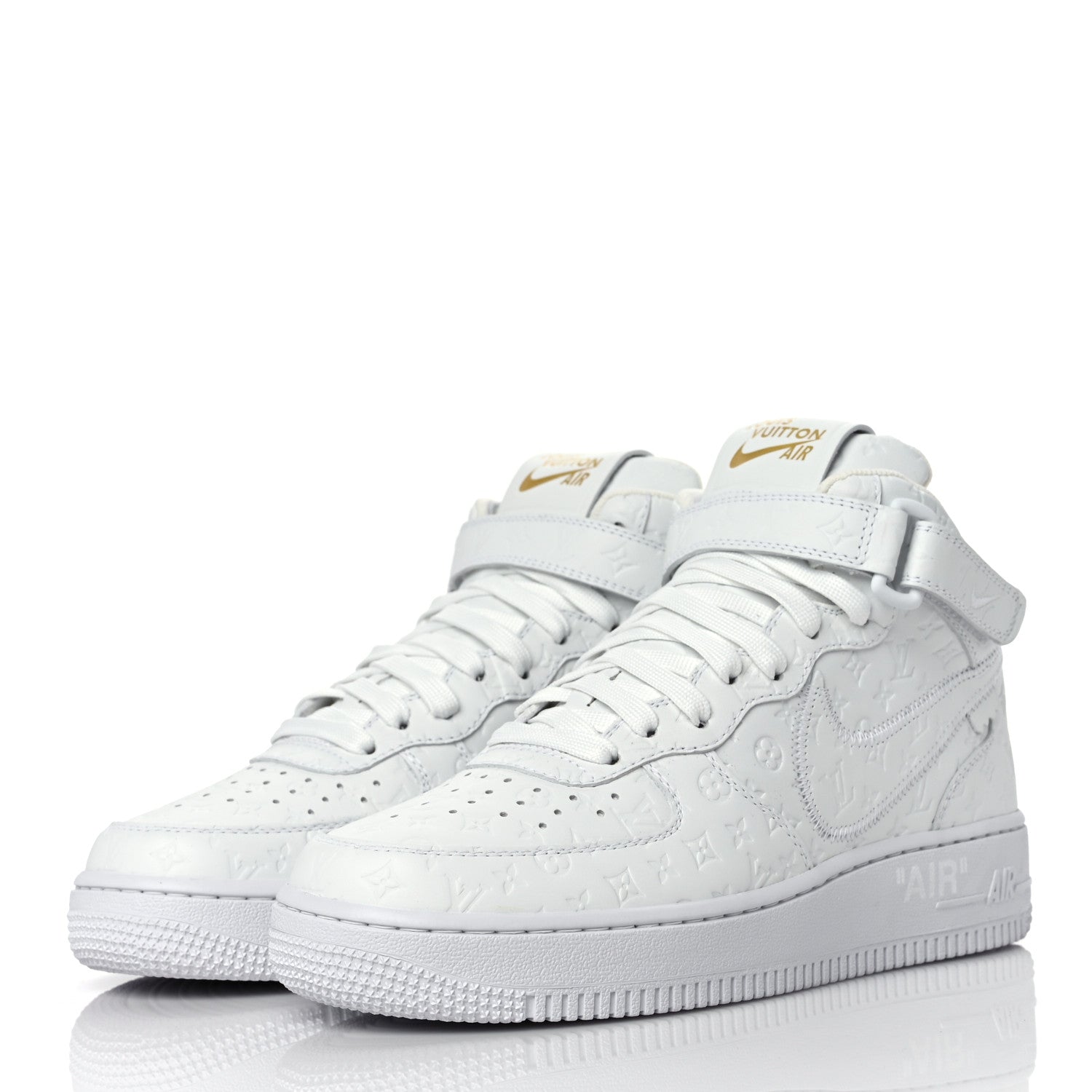 Louis Vuitton X NIKE AIR FORCE 1 Calfskin Monogram Mens Mid Sneakers 6 White 3 of 9
