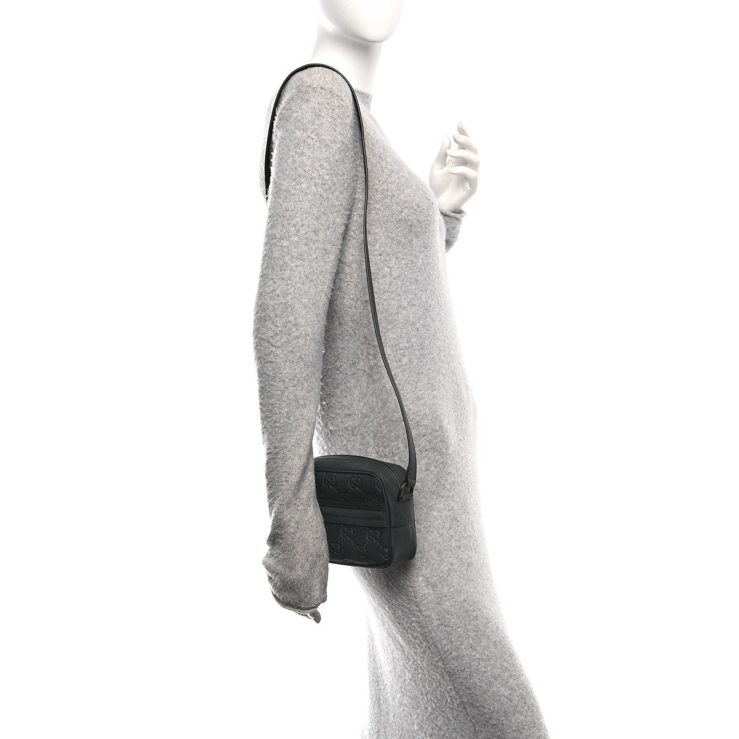 Rubber Effect Calfskin GG Mini Crossbody Bag Black