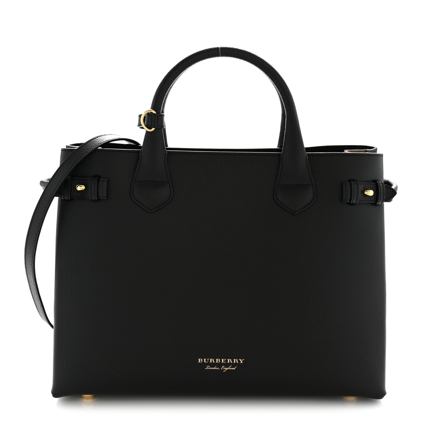 Grainy Calfskin House Check Medium Banner Tote Black