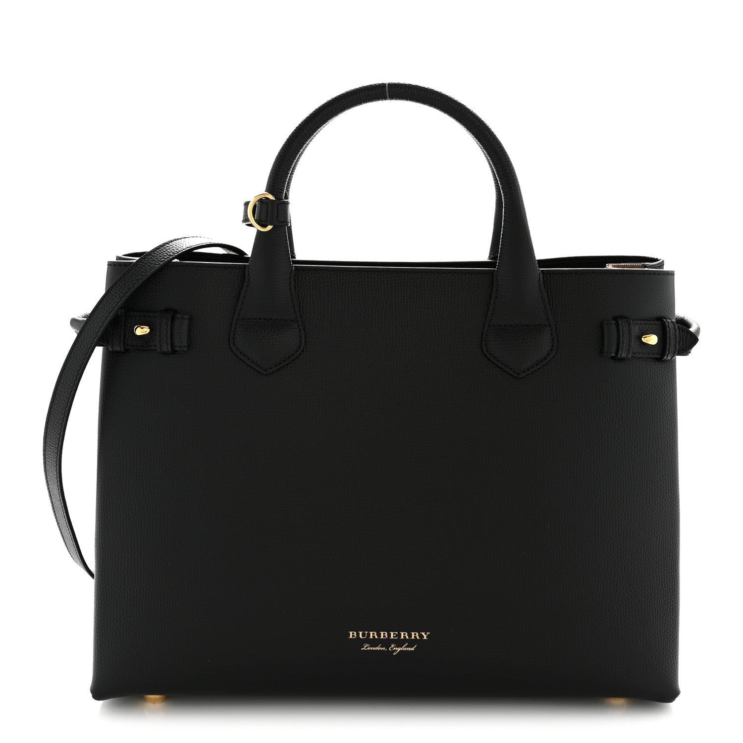 Burberry Grainy Calfskin House Check Medium Banner Tote Black 1 of 14