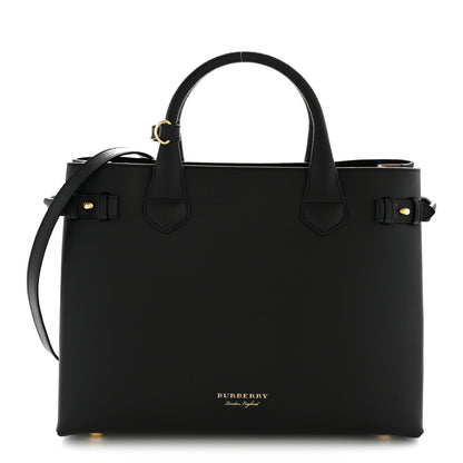Burberry Grainy Calfskin House Check Medium Banner Tote Black 1 of 14