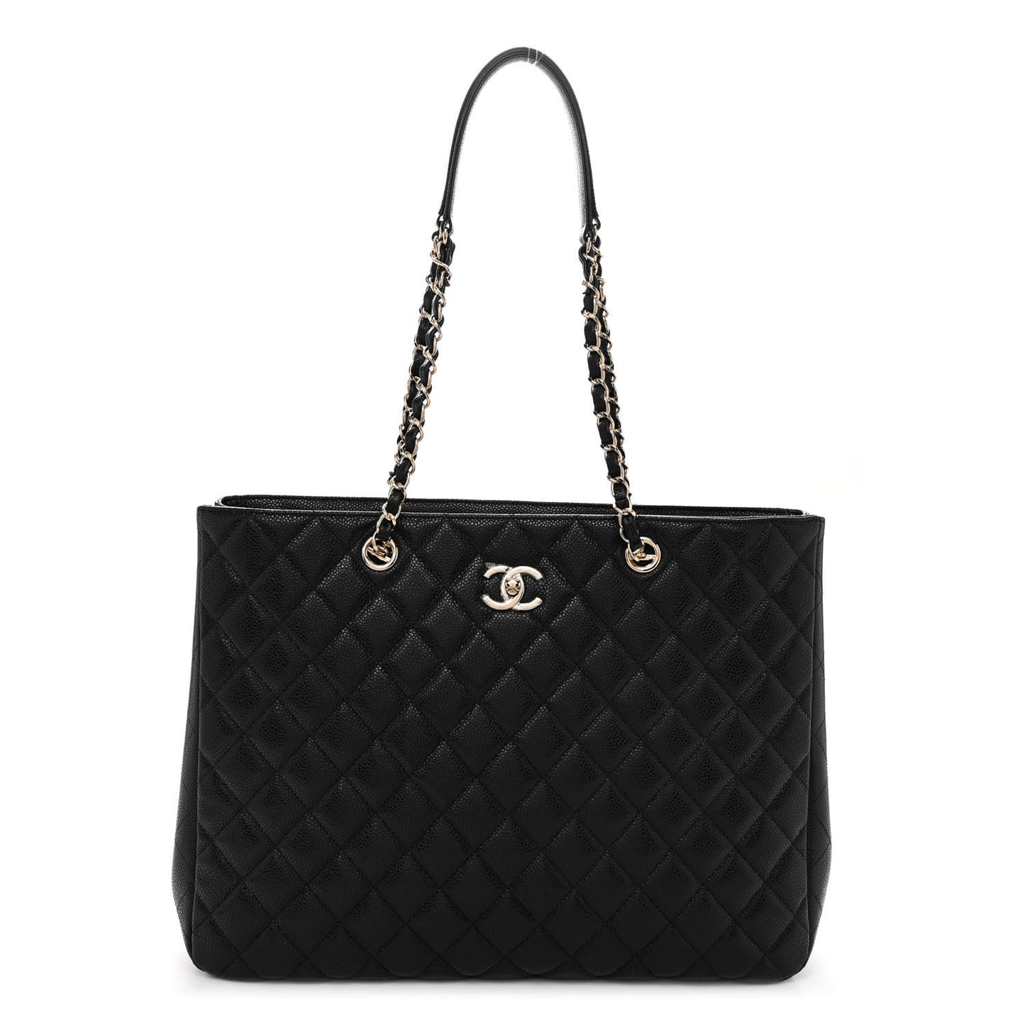 Caviar Quilted Large Shopping Tote Black