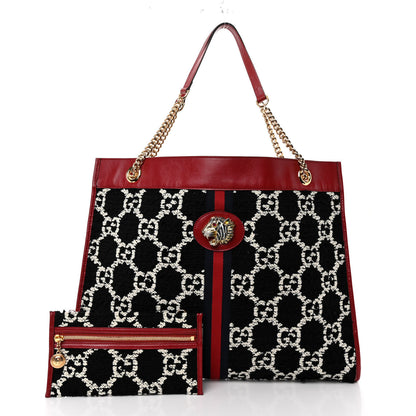 Gucci Tweed GG Monogram Large Rajah Chain Tote Romantic Cherry Black White 3 of 11