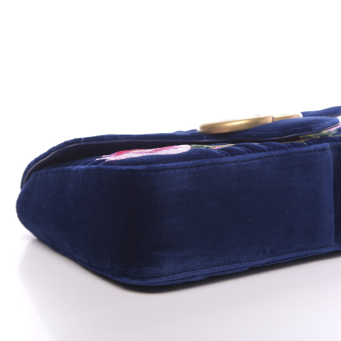 Velvet Matelasse Modern Embroidered Medium GG Marmont Shoulder Bag Cobalt