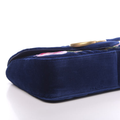 Gucci Velvet Matelasse Modern Embroidered Medium GG Marmont Shoulder Bag Cobalt 9 of 10