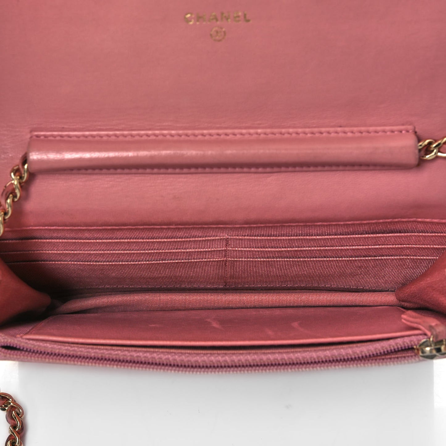 Lambskin Quilted Wallet On Chain WOC Pink