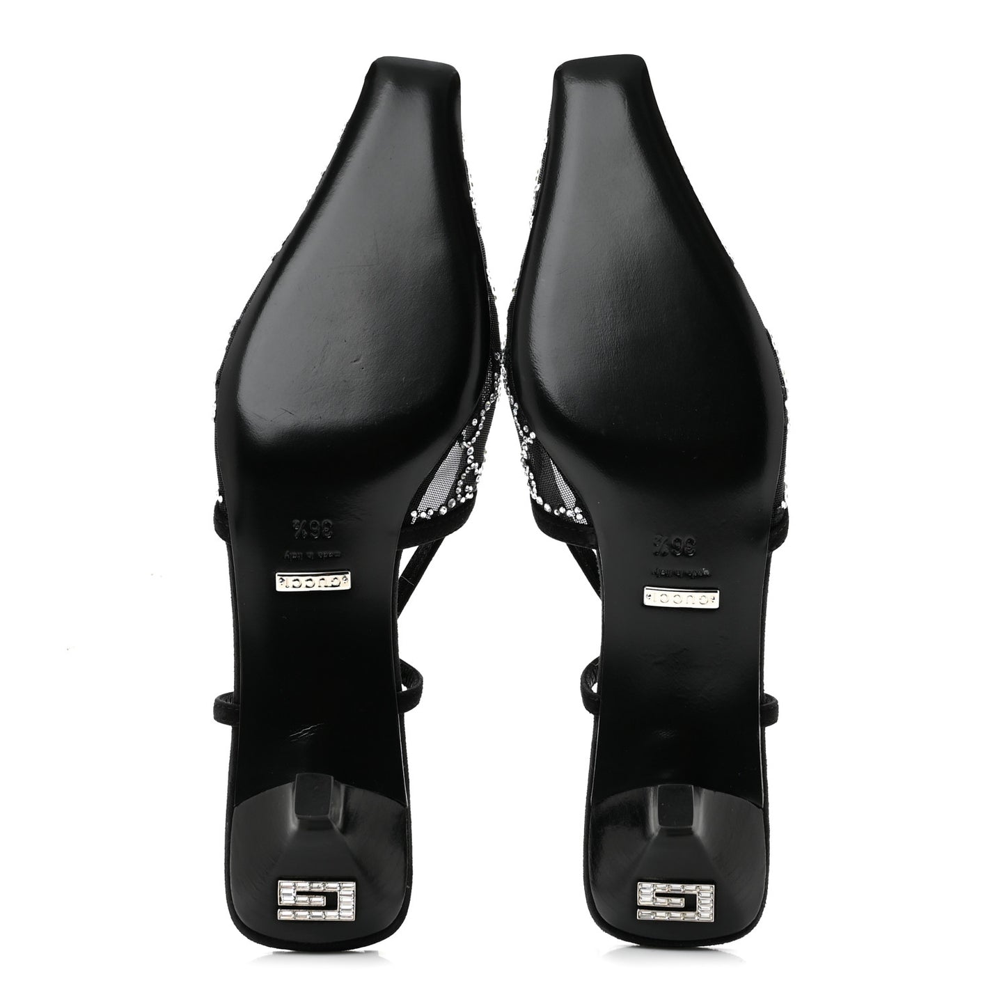 Tela Retino Kid Scamosciato Crystal GG Monogram Square G 35mm Slingback Pumps 36.5 Black