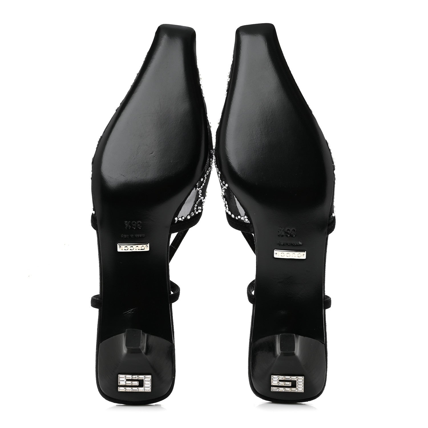 Gucci Tela Retino Kid Scamosciato Crystal GG Monogram Square G 35mm Slingback Pumps 36.5 Black 6 of 8