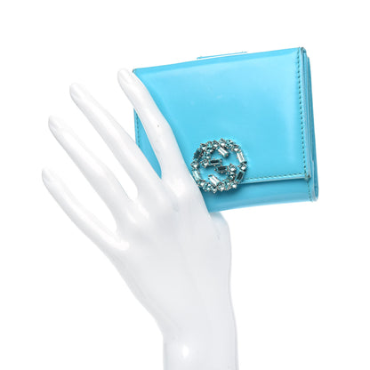 Gucci Shade Lux Calfskin Swarovski Crystal Mini GG Sparkling French Flap Wallet Turquoise 2 of 12