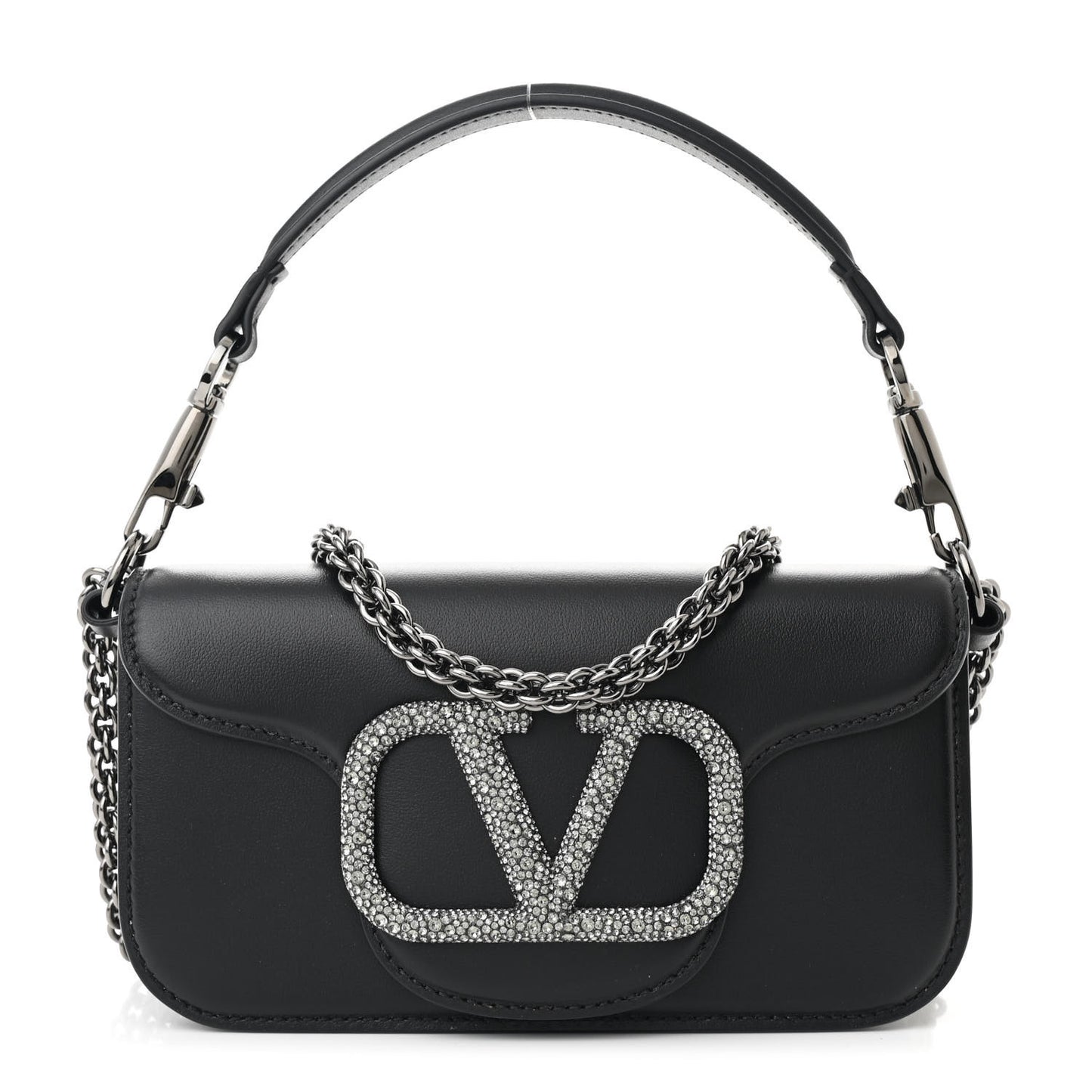 Calfskin Crystal Vlogo Small Loco Shoulder Bag Black