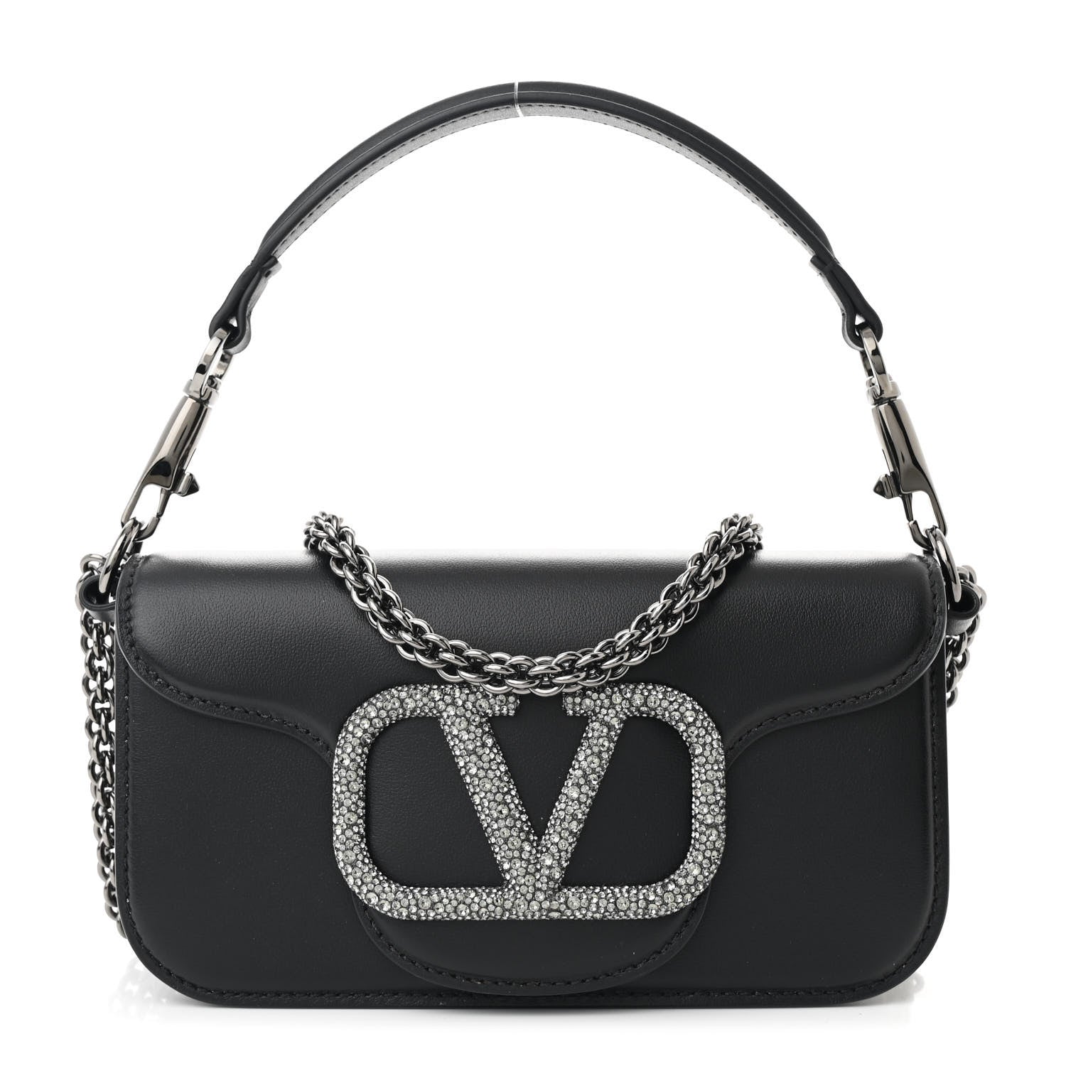 Valentino Garavani Calfskin Crystal Vlogo Small Loco Shoulder Bag Black 1 of 12