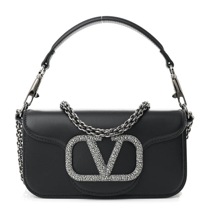 Valentino Garavani Calfskin Crystal Vlogo Small Loco Shoulder Bag Black 1 of 12