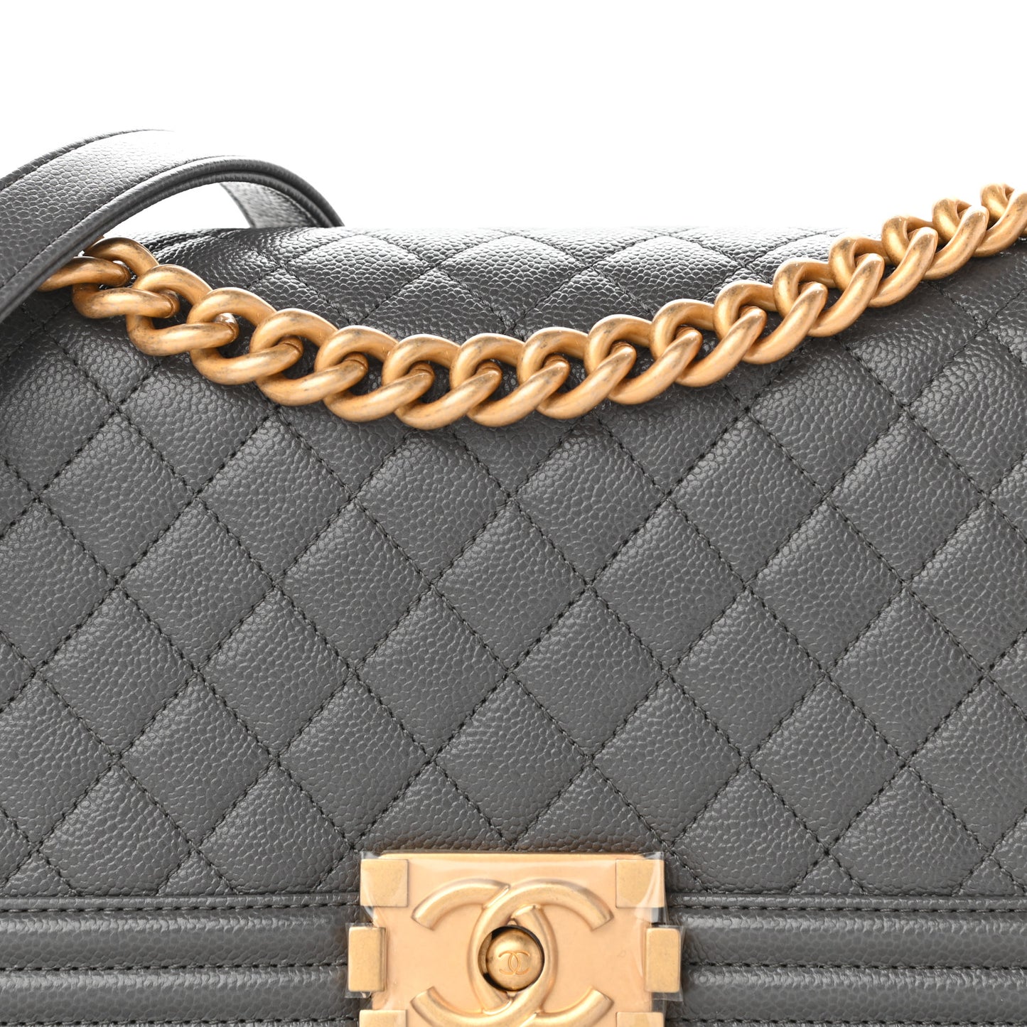 Caviar Quilted Medium Boy Flap Grey