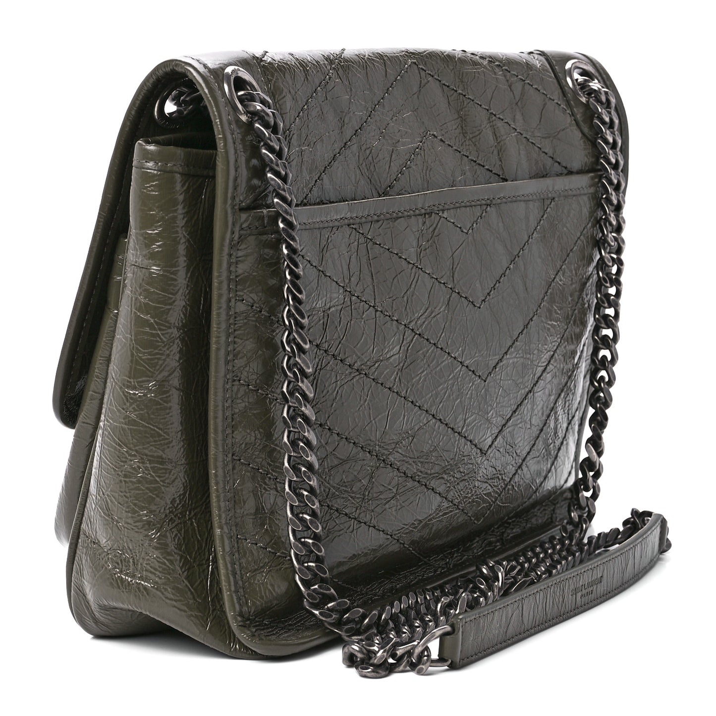 Crinkled Calfskin Matelasse Monogram Medium Niki Chain Satchel Dark Green