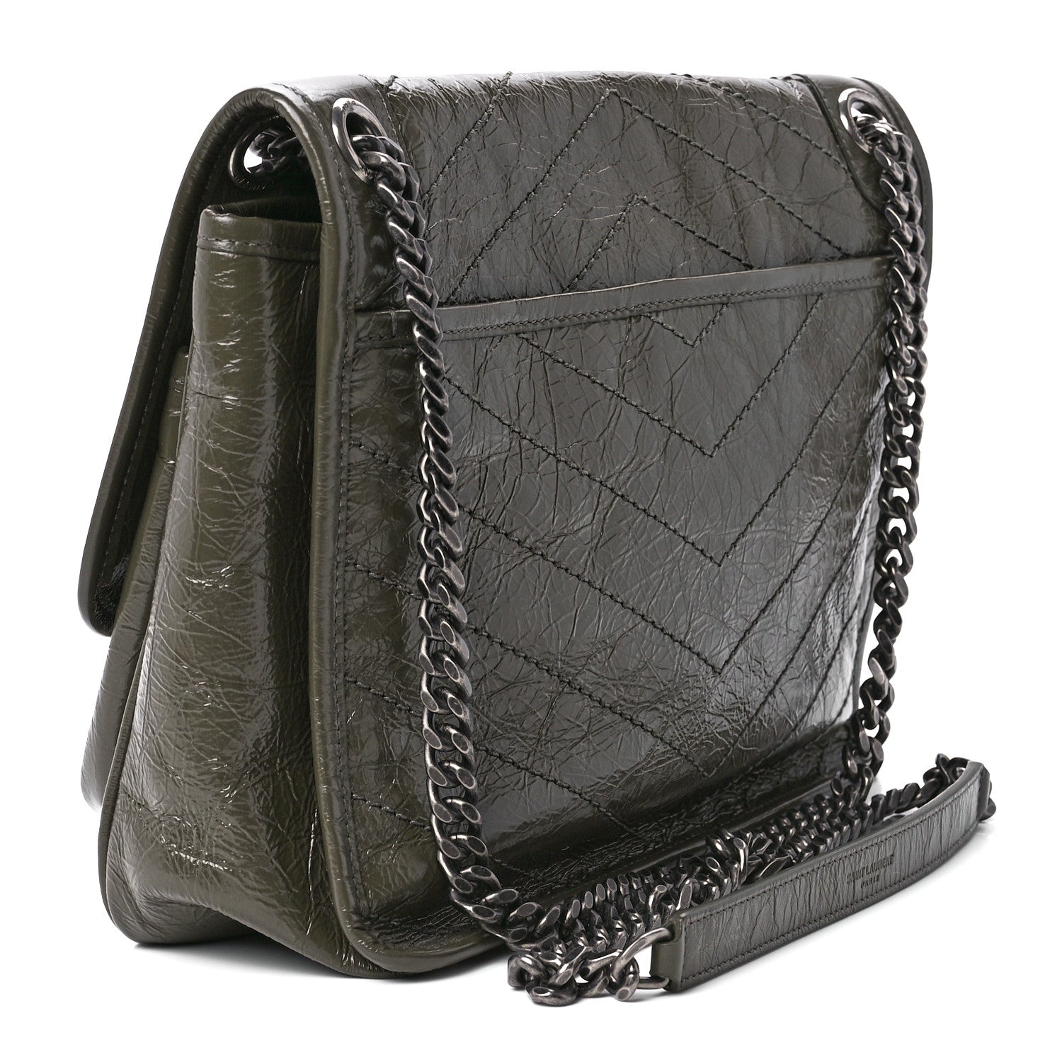 Saint Laurent Crinkled Calfskin Matelasse Monogram Medium Niki Chain Satchel Dark Green 5 of 24
