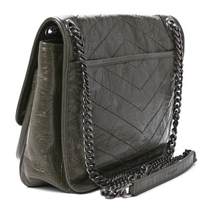 Saint Laurent Crinkled Calfskin Matelasse Monogram Medium Niki Chain Satchel Dark Green 3 of 12