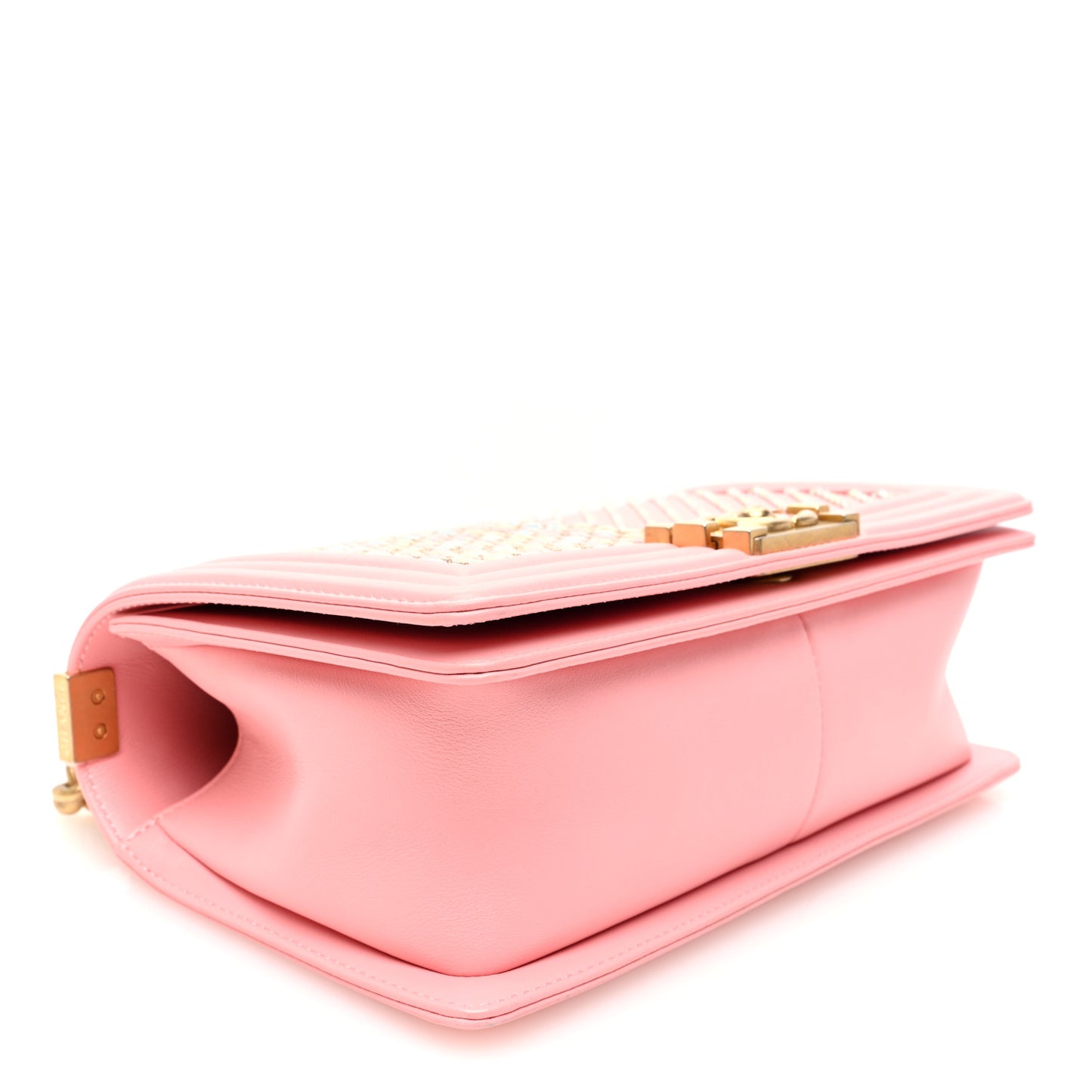 Calfskin Chevron Embroidered Medium Boy By The Sea Flap Pink