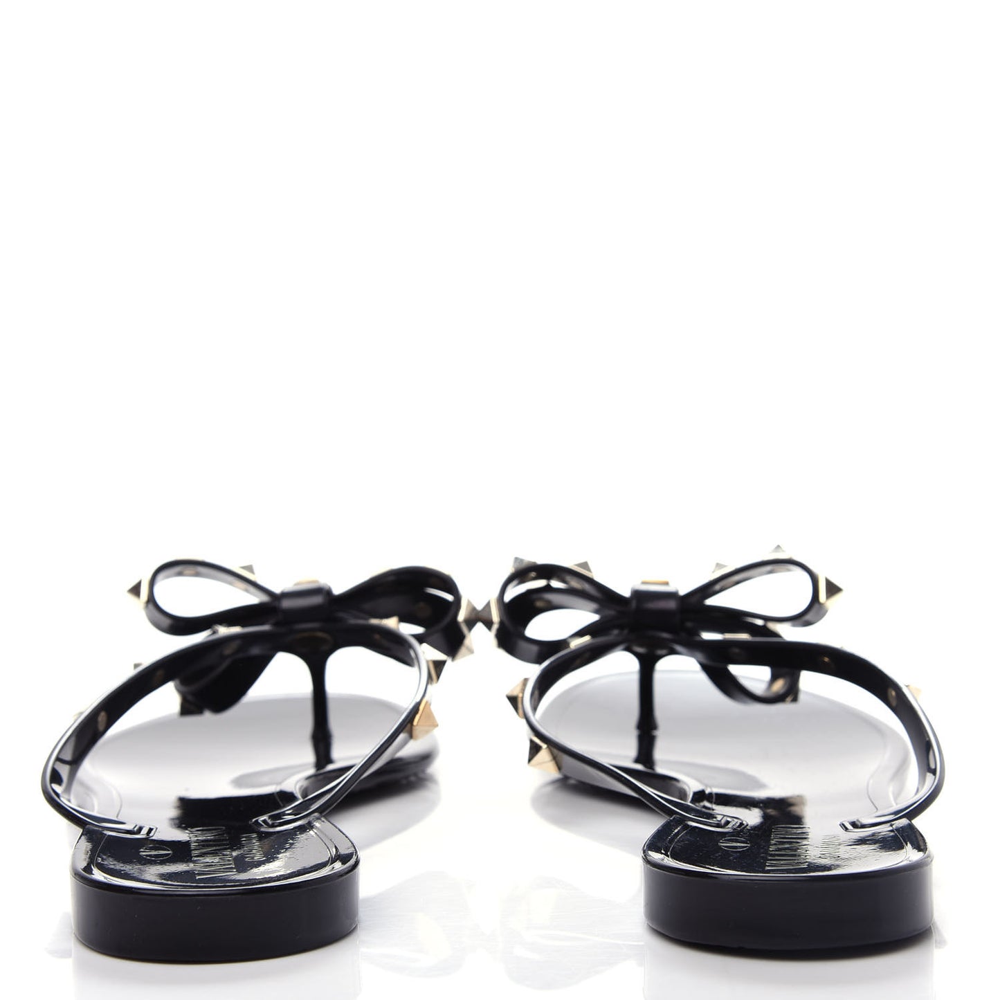 PVC Jelly Rockstud Bow Thong Sandals 39 Black