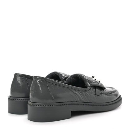Chanel Crumpled Shiny Lambskin Quilted CC Turnlock Loafers 36.5 Dark Grey 4 of 9