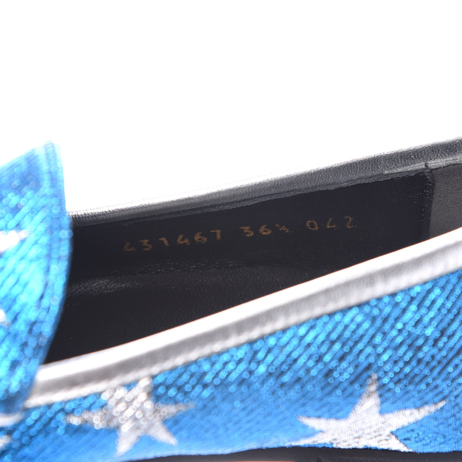 Gucci Lurex Calfskin Starry Sky Womens Jordaan Loafers 36.5 Bluette Silver 9 of 10