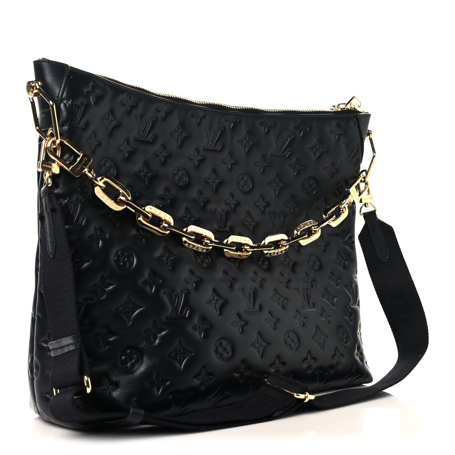 Louis Vuitton Lambskin Embossed Monogram Coussin Hobo MM Black 4 of 12