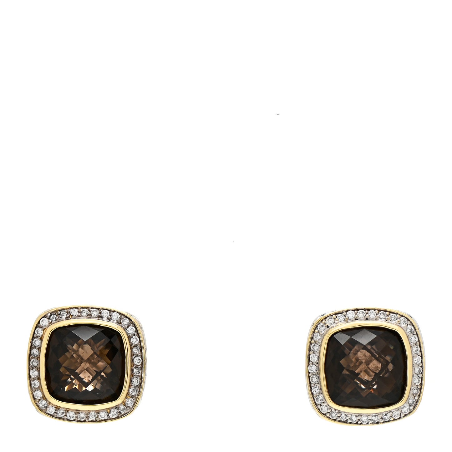 Sterling Silver 18K Yellow Gold Diamond Smoky Quartz 11mm Albion Earrings