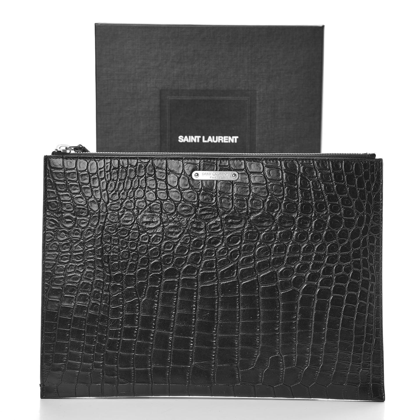 Calfskin Crocodile Embossed Document Holder Black