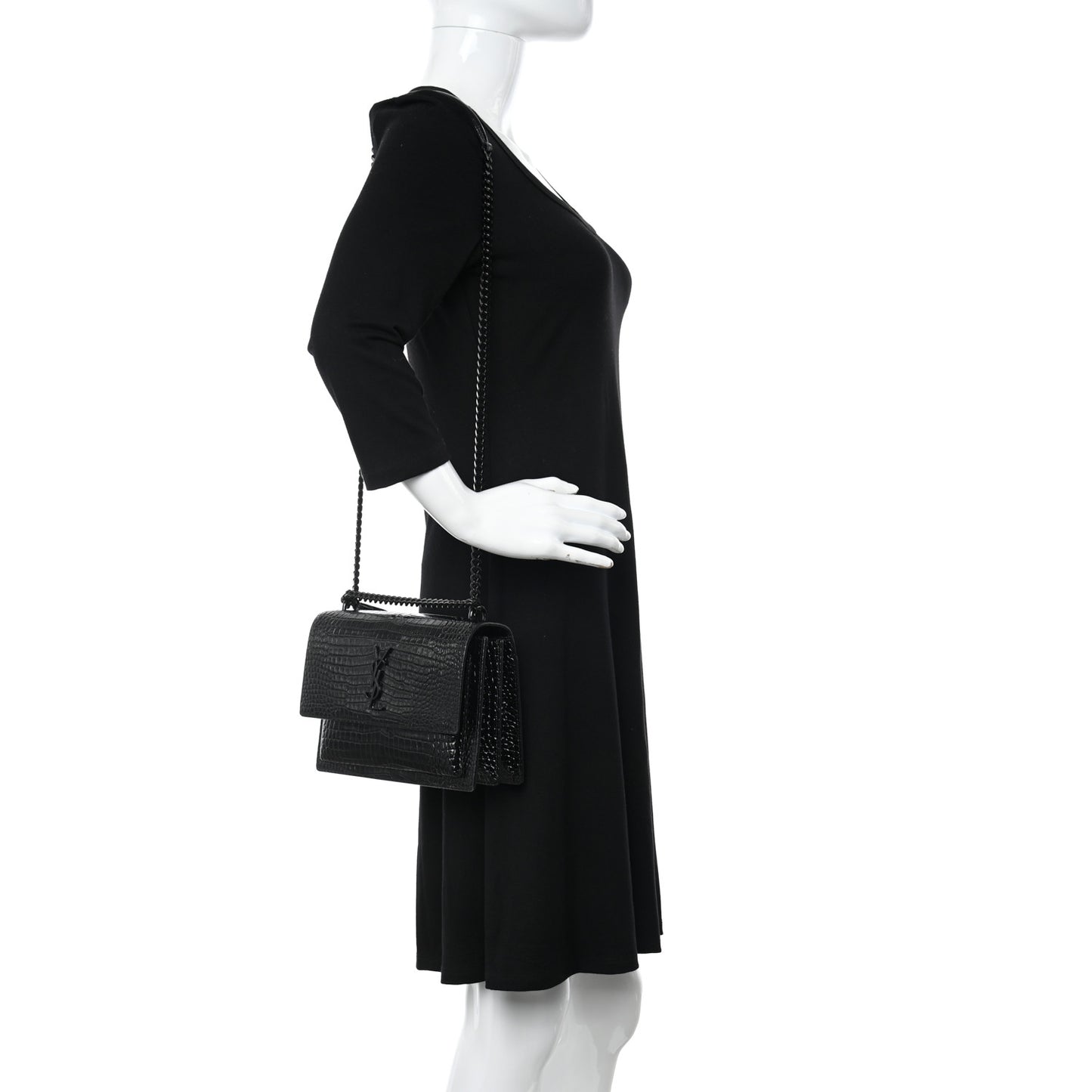 Calfskin Crocodile Embossed Medium Monochrome Monogram Sunset Black