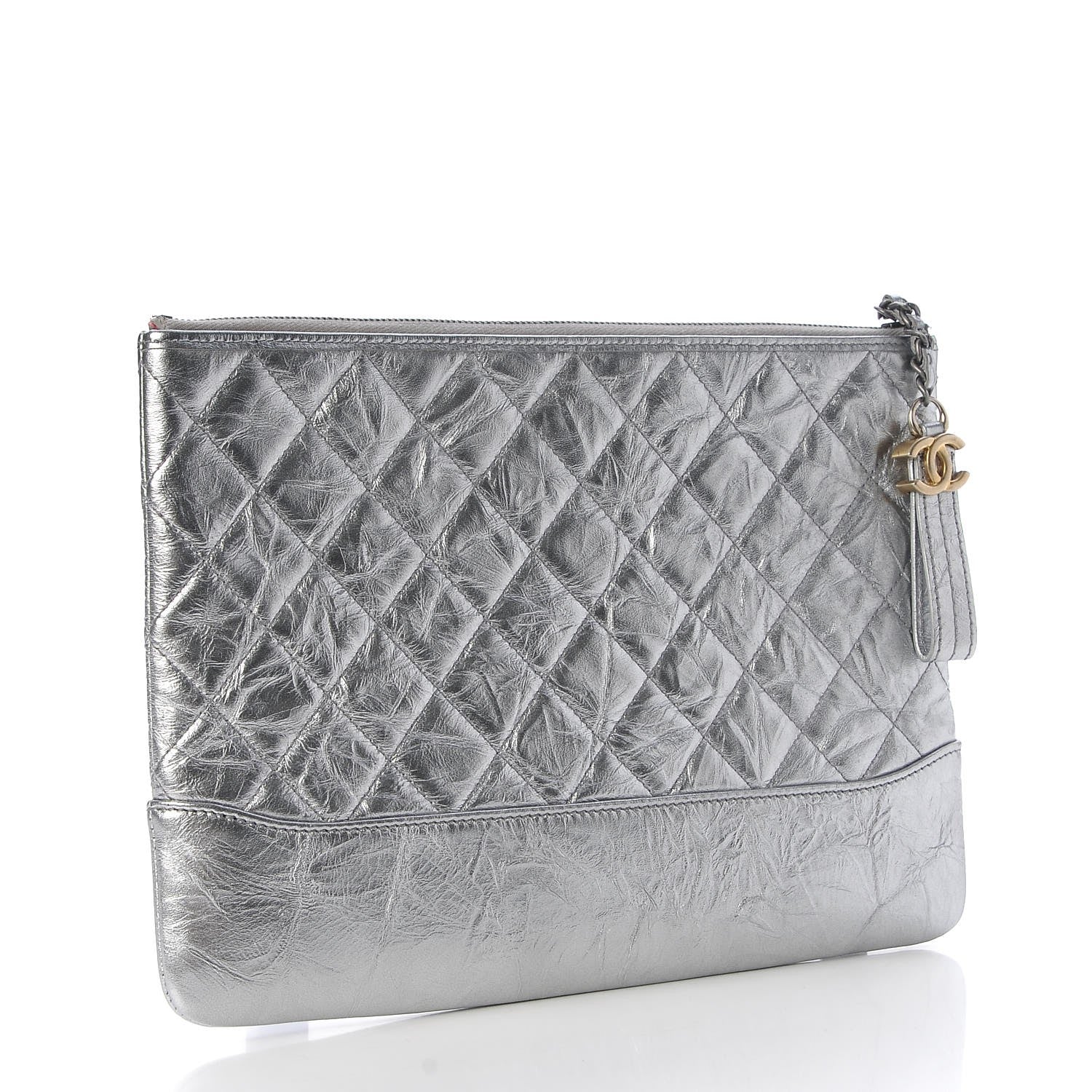 Chanel Metallic Crumpled Calfskin Quilted Medium Gabrielle Cosmetic Case Silver 3 of 8
