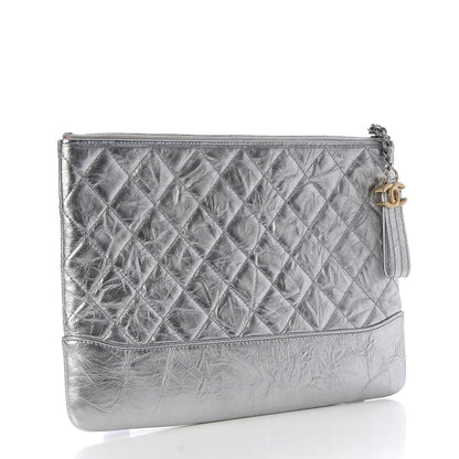 Chanel Metallic Crumpled Calfskin Quilted Medium Gabrielle Cosmetic Case Silver 3 of 8