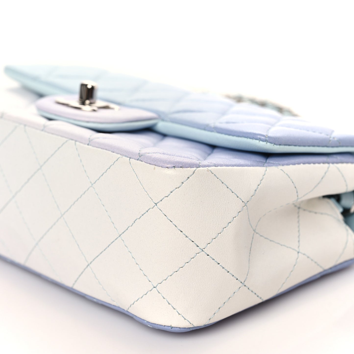 Perforated Lambskin Quilted Mini Rectangular Flap Light Blue Light Purple White