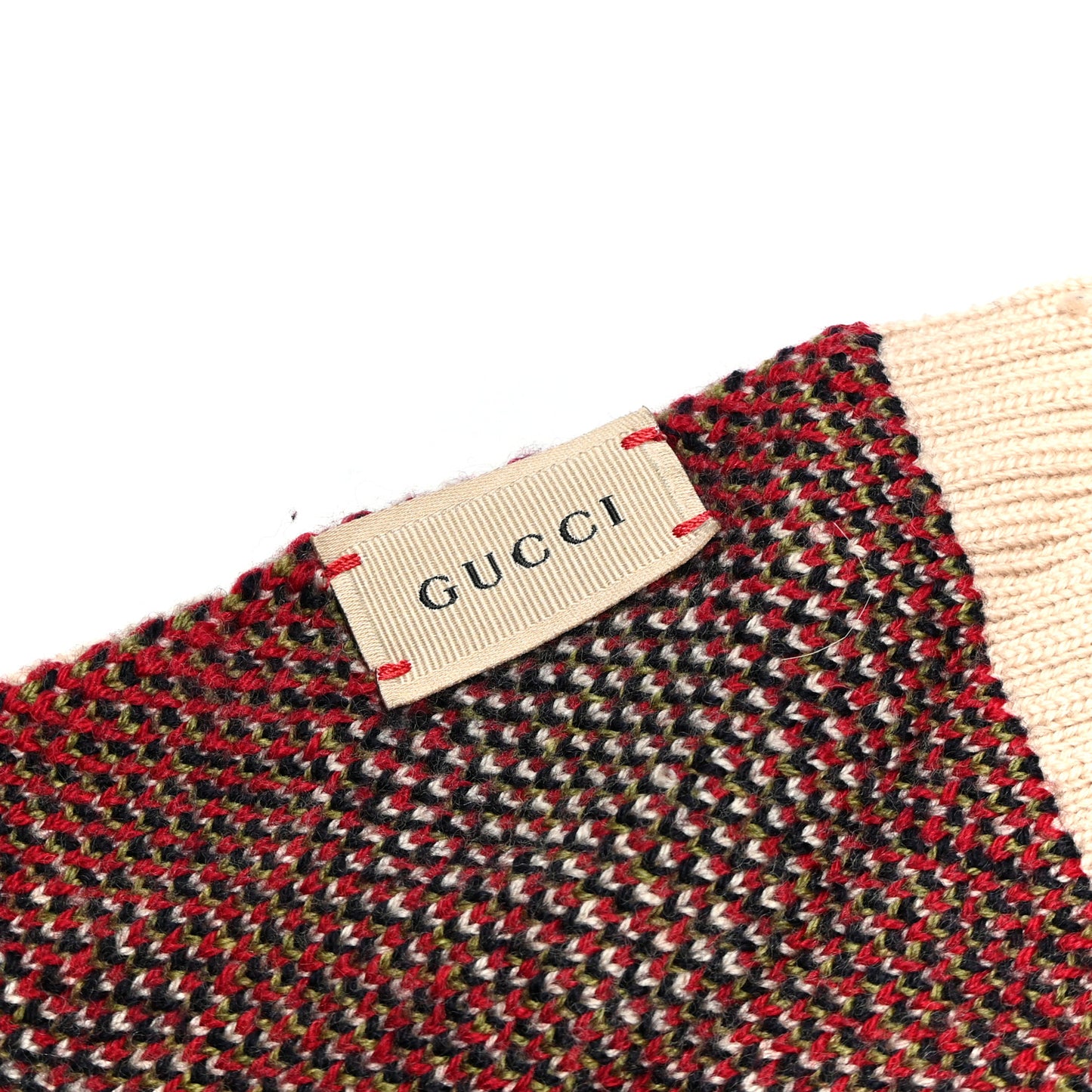Wool Knit Scarf Beige Red