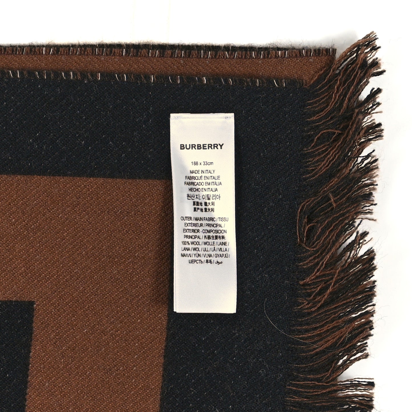 Wool Jacquard Logo Scarf Black Brown