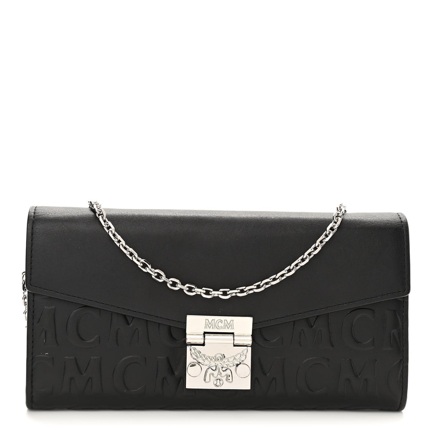 Calfskin Logo Embossed Large Patricia Wallet On Chain Black