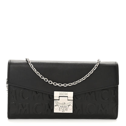 MCM Calfskin Logo Embossed Large Patricia Wallet On Chain Black 1 of 8