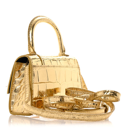 Balenciaga Metallic Calfskin Crocodile Embossed Hourglass Top Handle Bag Mini Gold 3 of 14