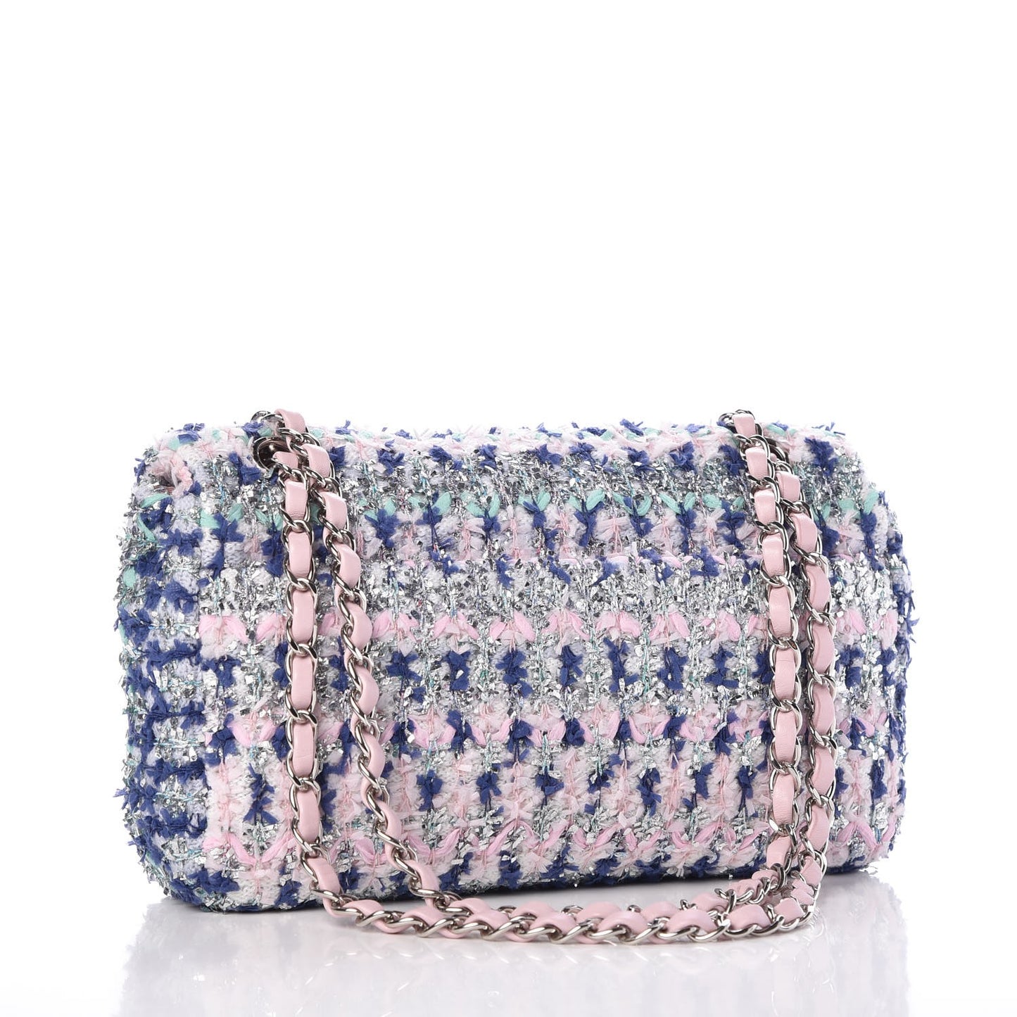 Tweed Knit Medium Flap Multicolor Pink